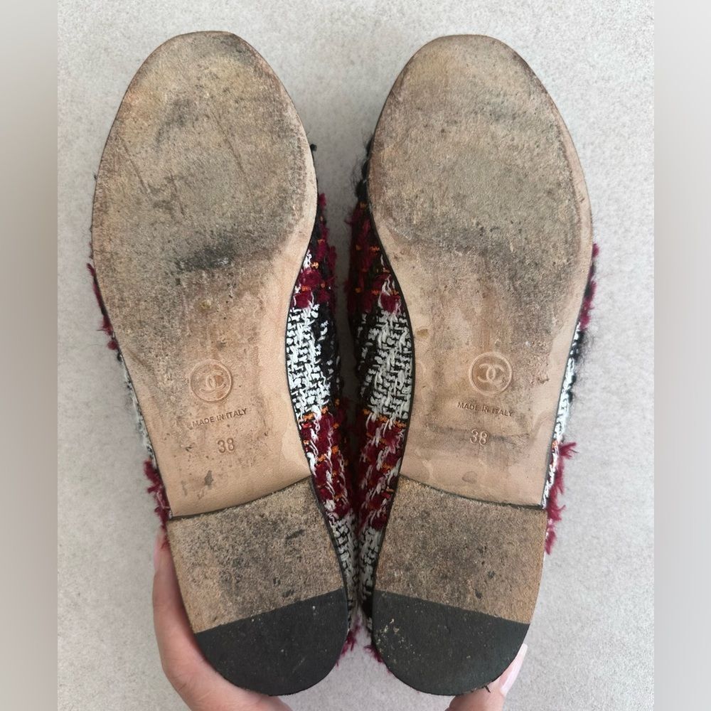 Chanel CC Logo Leather Cap Toe Multicolor Tweed Flat Loafers EU 38 US 7-7.5 - Picture 7 of 11